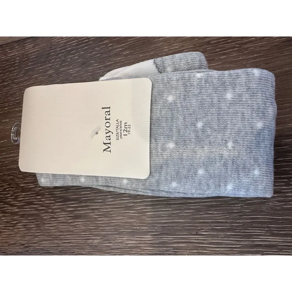 NWT Mayoral grey polka dot‎ tights slipper foot detail